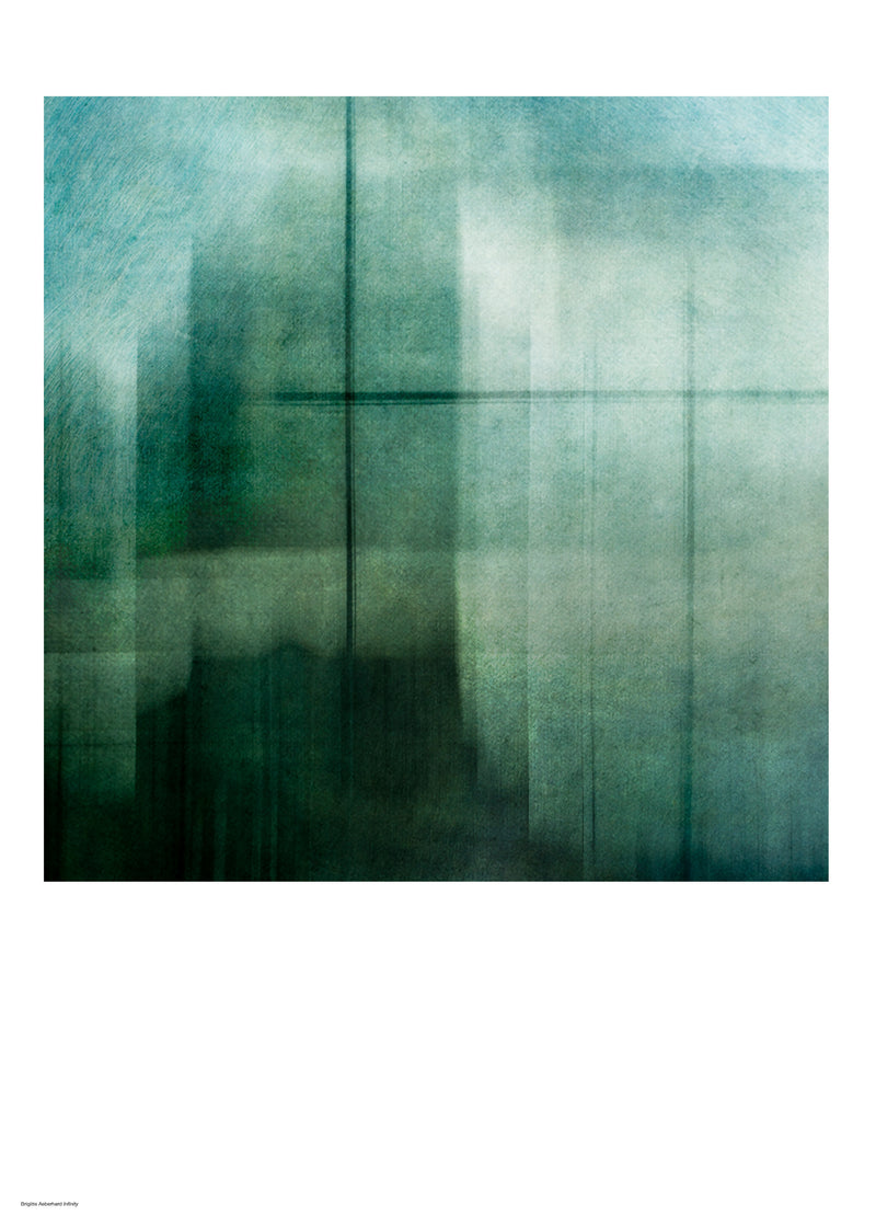 Poster in petrol blue, green and turquoise, and abstraction of squares. Photography by Brigitte Aeberhard, available in various sizes. Printed in Sweden