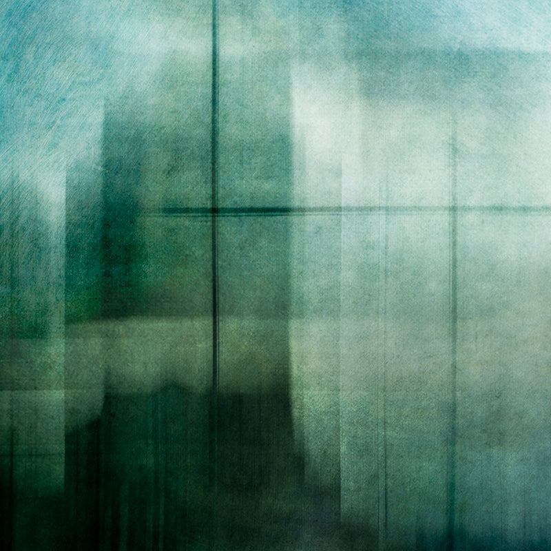 Poster in petrol blue, green and turquoise, and abstraction of squares. Photography by Brigitte Aeberhard, available in various sizes. Printed in Sweden
